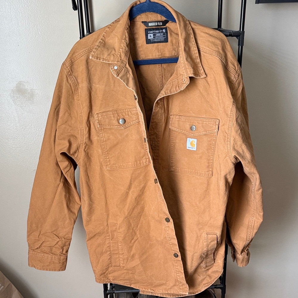 Carhartt Men’s Tan Brown Work Jacket with Logo Patch